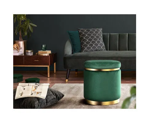 Round Velvet Ottoman Foot Stool Foot Rest Pouffe Pouf Padded Seat Living Room - Green