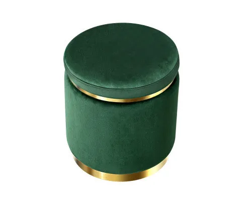 Round Velvet Ottoman Foot Stool Foot Rest Pouffe Pouf Padded Seat Living Room - Green