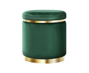 Round Velvet Ottoman Foot Stool Foot Rest Pouffe Pouf Padded Seat Living Room - Green