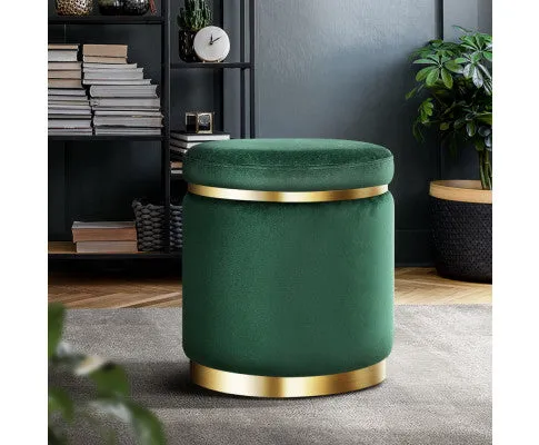 Round Velvet Ottoman Foot Stool Foot Rest Pouffe Pouf Padded Seat Living Room - Green