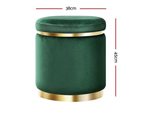 Round Velvet Ottoman Foot Stool Foot Rest Pouffe Pouf Padded Seat Living Room - Green