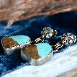 Royston Ribbon Turquoise Statement Earrings with Southwest-Inspired Floral Posts