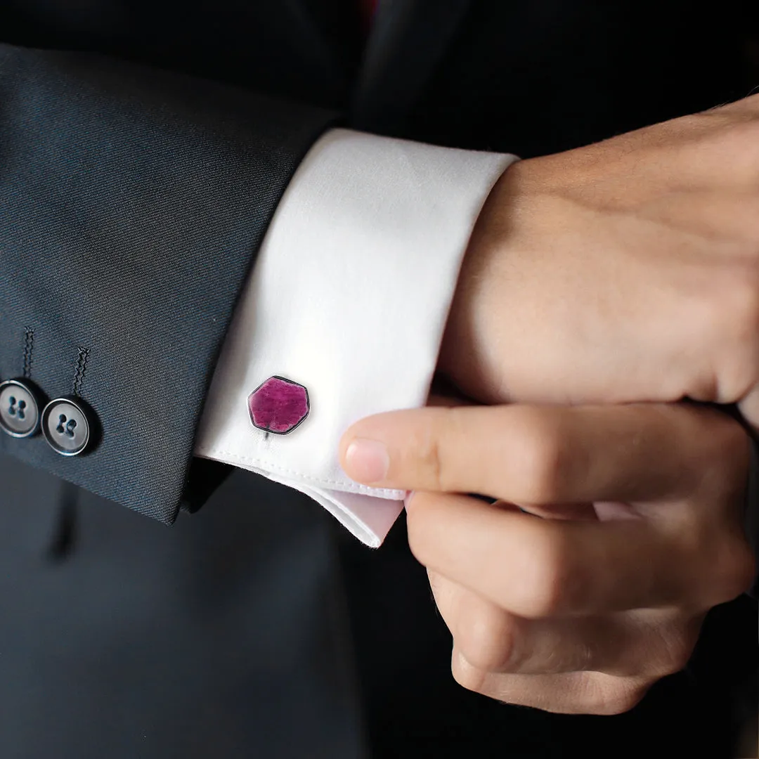 Ruby Raw Gemstone Sterling Cufflinks