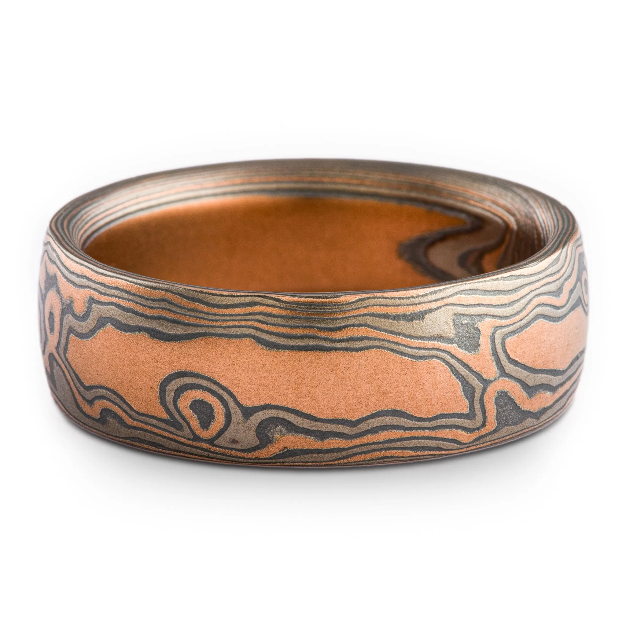 Rugged Woodgrain Mokume Gane Ring or Wedding Band in Embers Palette