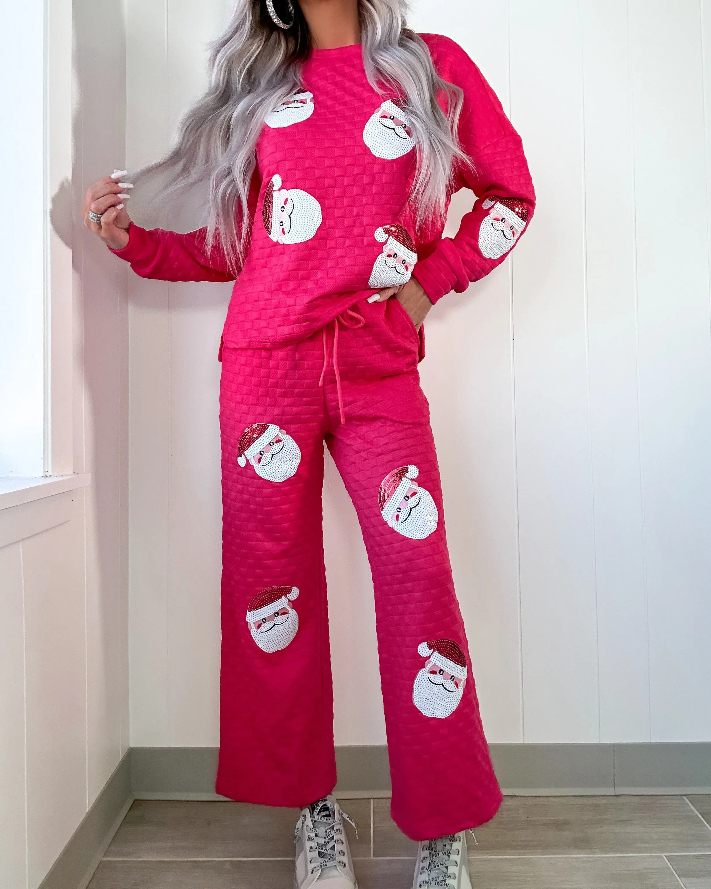 Santa Chic Quilted Pant Set - Pink