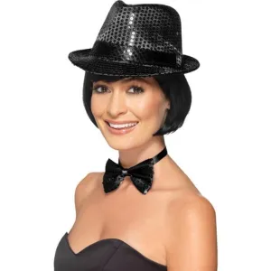 Sequin Trilby Hat - Black