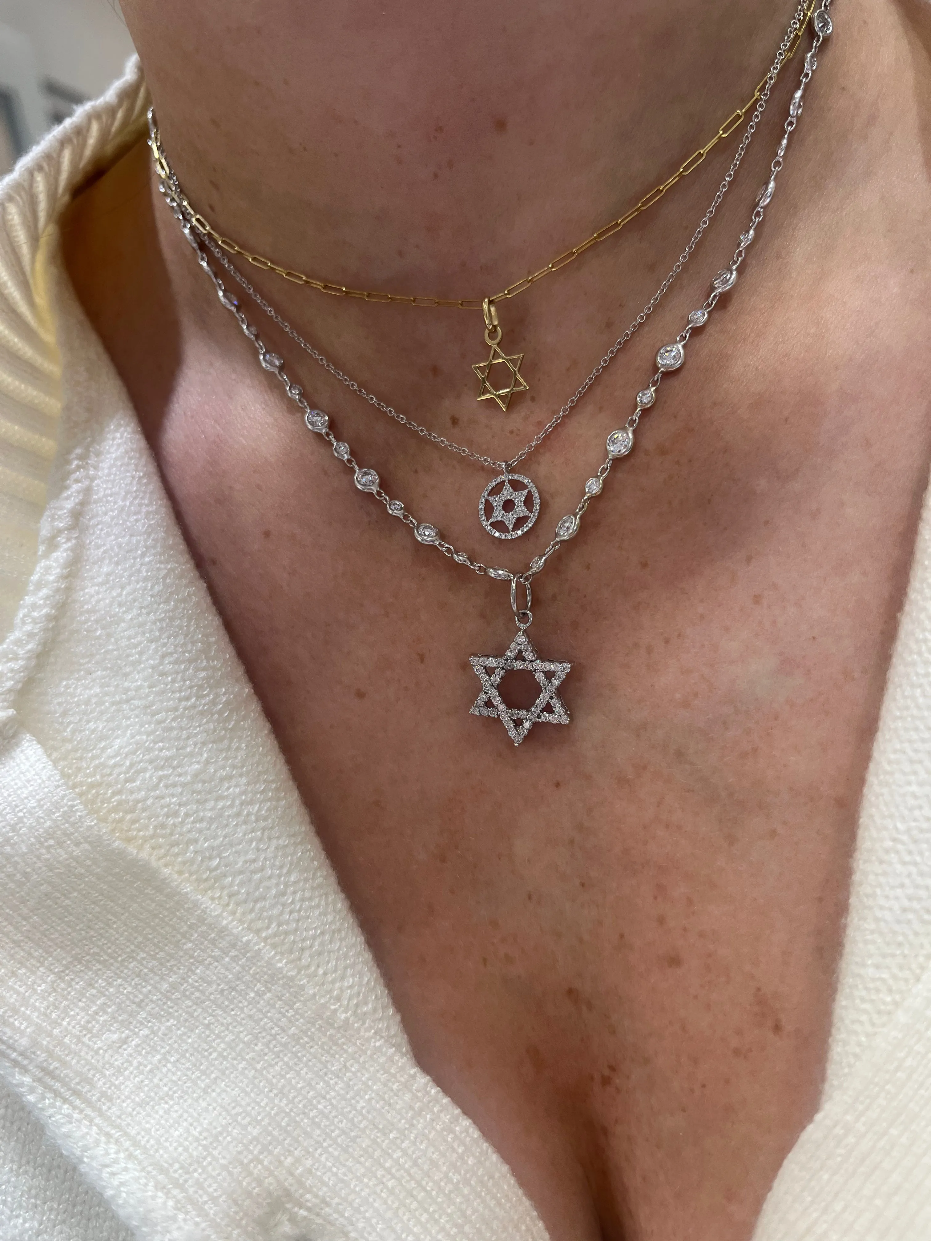 Shy Creation Diamond Circle Star of David Necklace