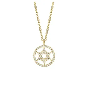 Shy Creation Diamond Circle Star of David Necklace