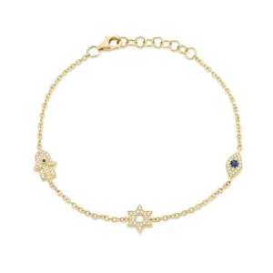 Shy Creation Hamsa, Star of David, & Evil Eye Bracelet