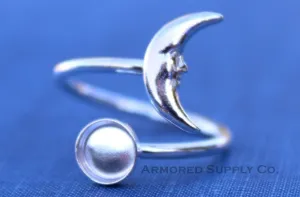 Silver 10mm Round Crescent Moon Wrap Bypass Adjustable Ring blank