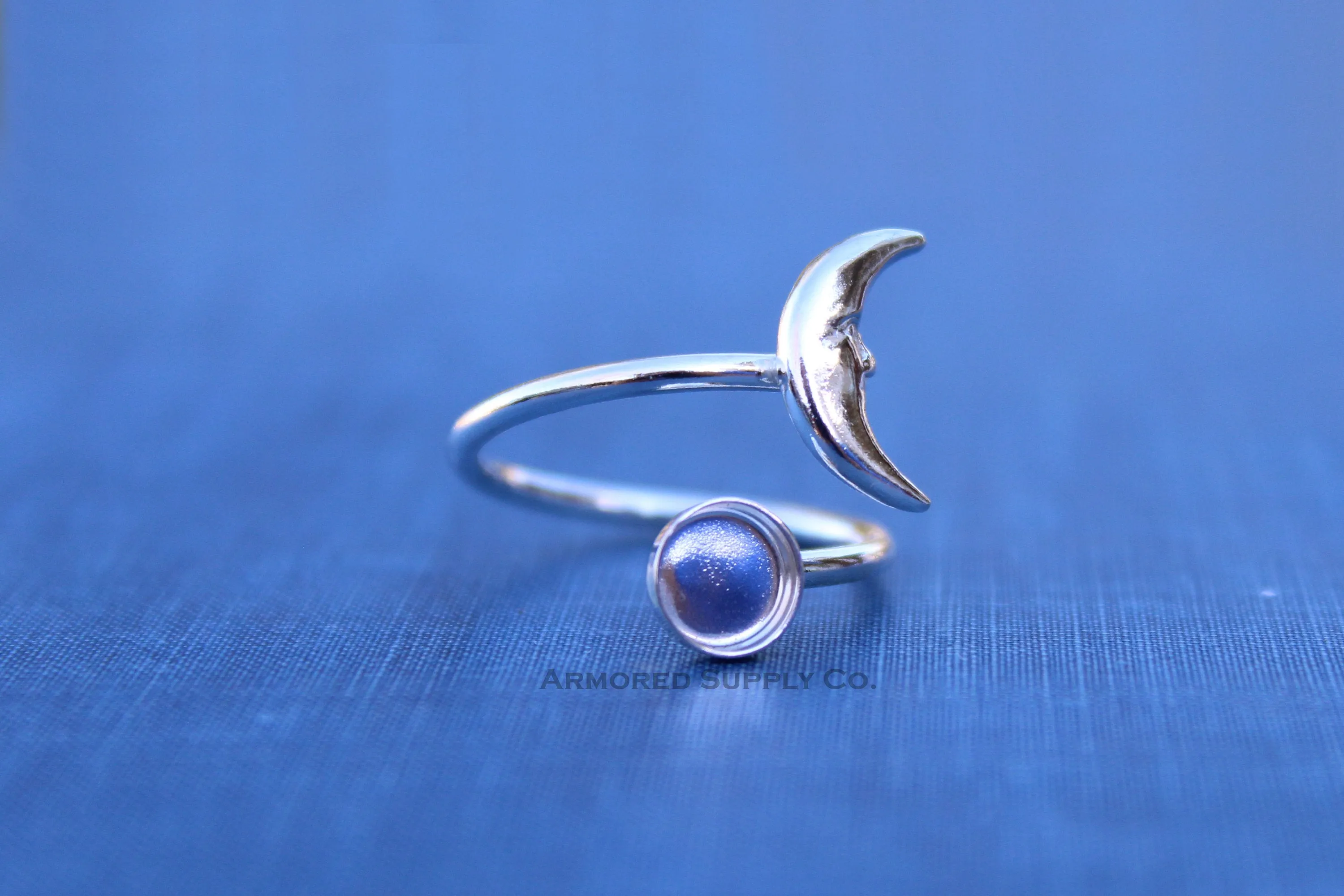 Silver 10mm Round Crescent Moon Wrap Bypass Adjustable Ring blank