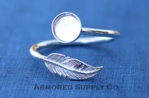 Silver 10mm Round Feather Wrap Bypass Adjustable Ring blank