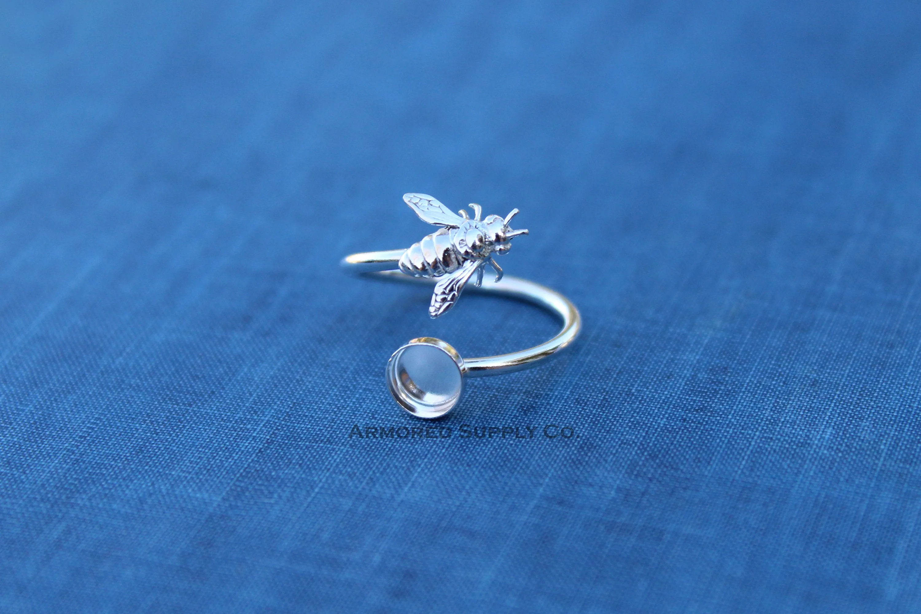 Silver 10mm Round Honey Bee Wrap Bypass Adjustable Ring blank