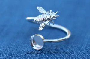 Silver 10mm Round Honey Bee Wrap Bypass Adjustable Ring blank