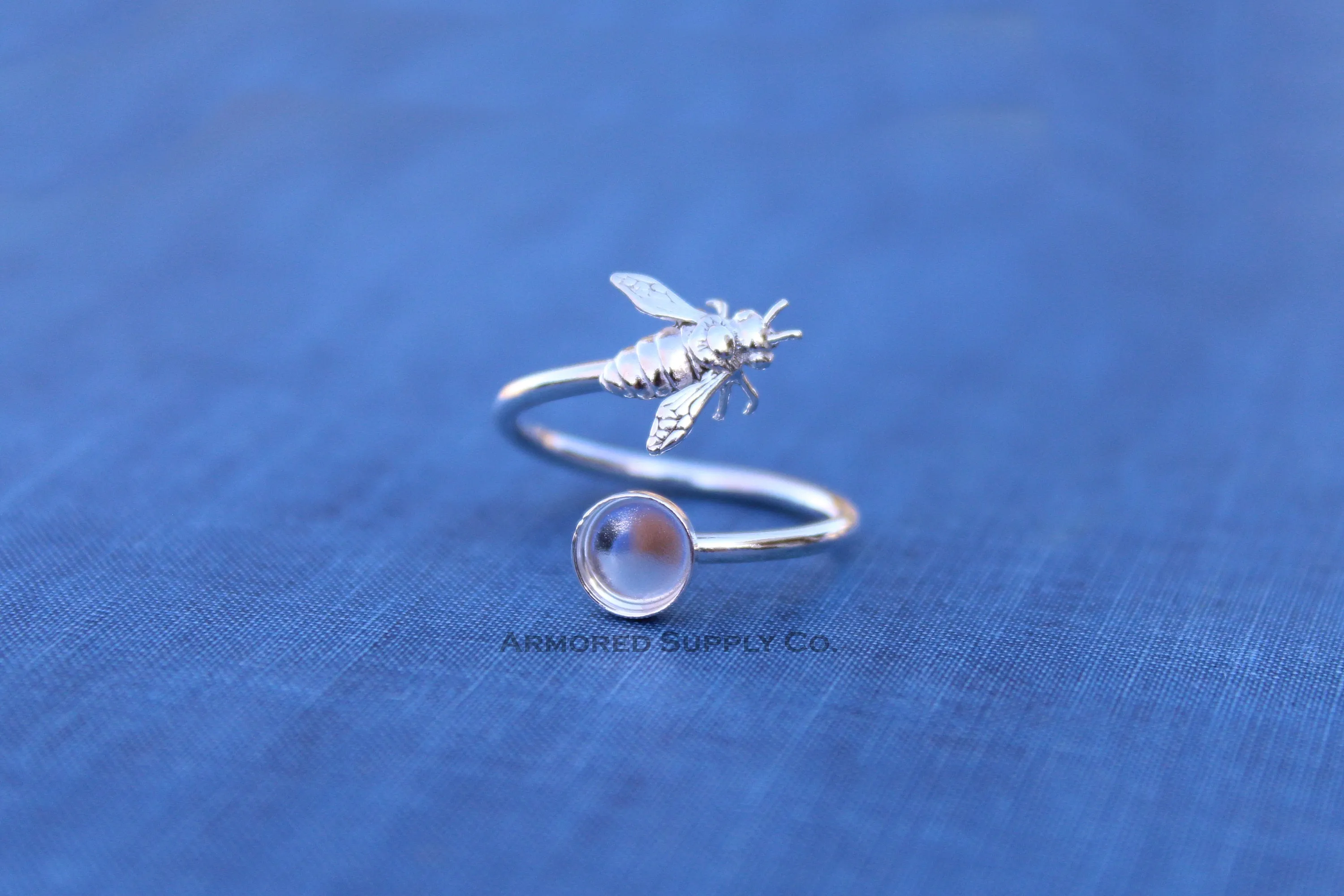 Silver 10mm Round Honey Bee Wrap Bypass Adjustable Ring blank
