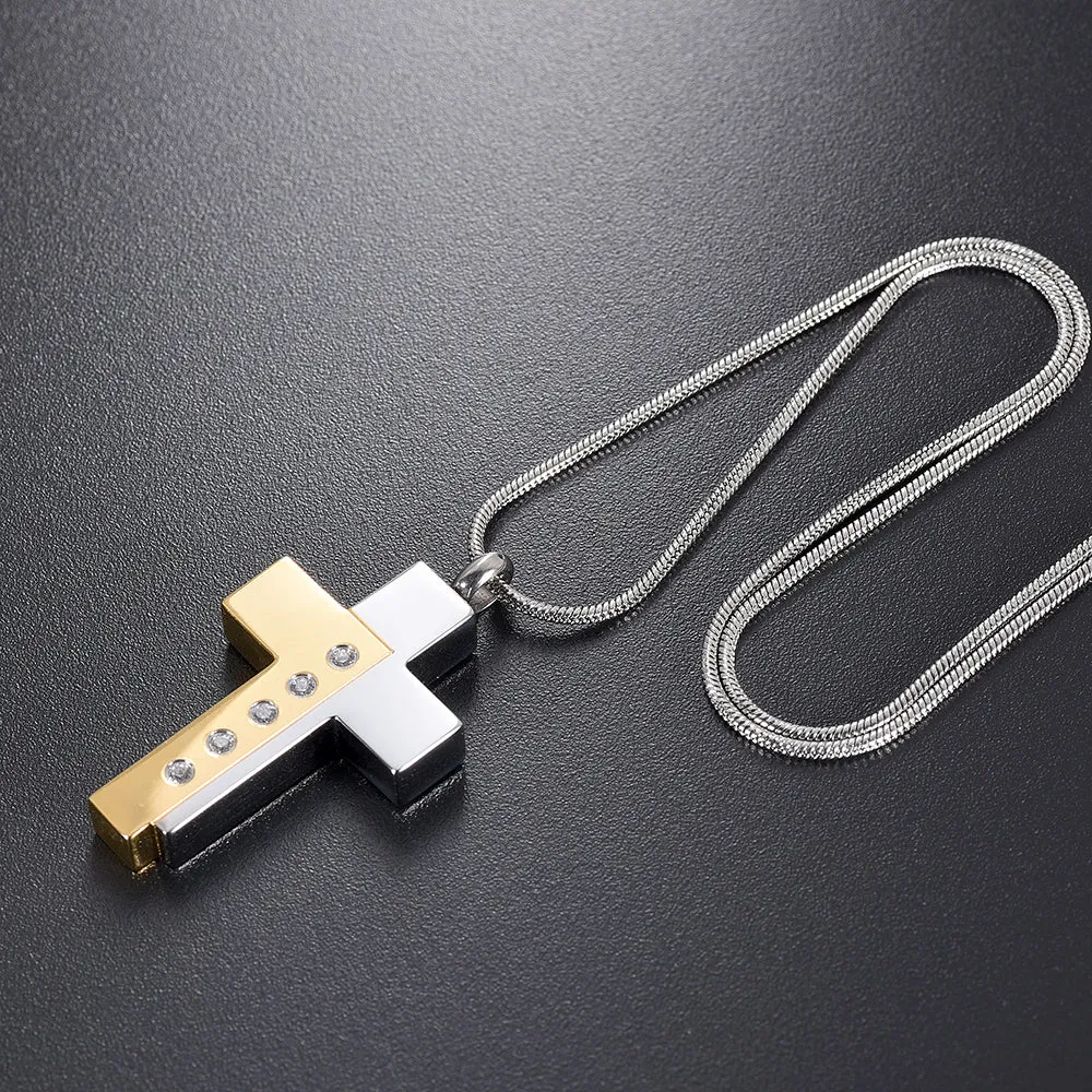 Silver and Gold Cremation Cross Necklace