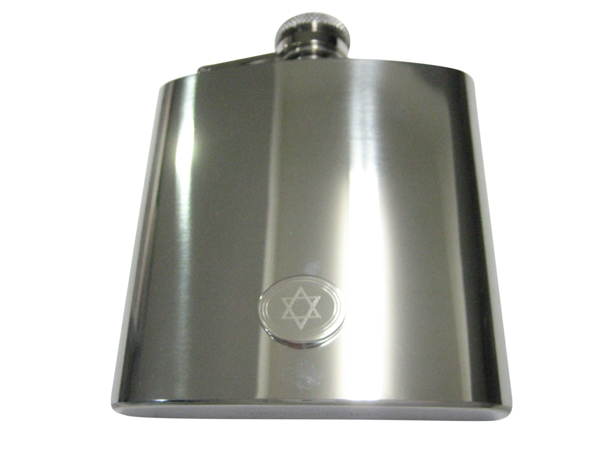 Silver Toned Etched Oval Religious Star of David 6oz Flask