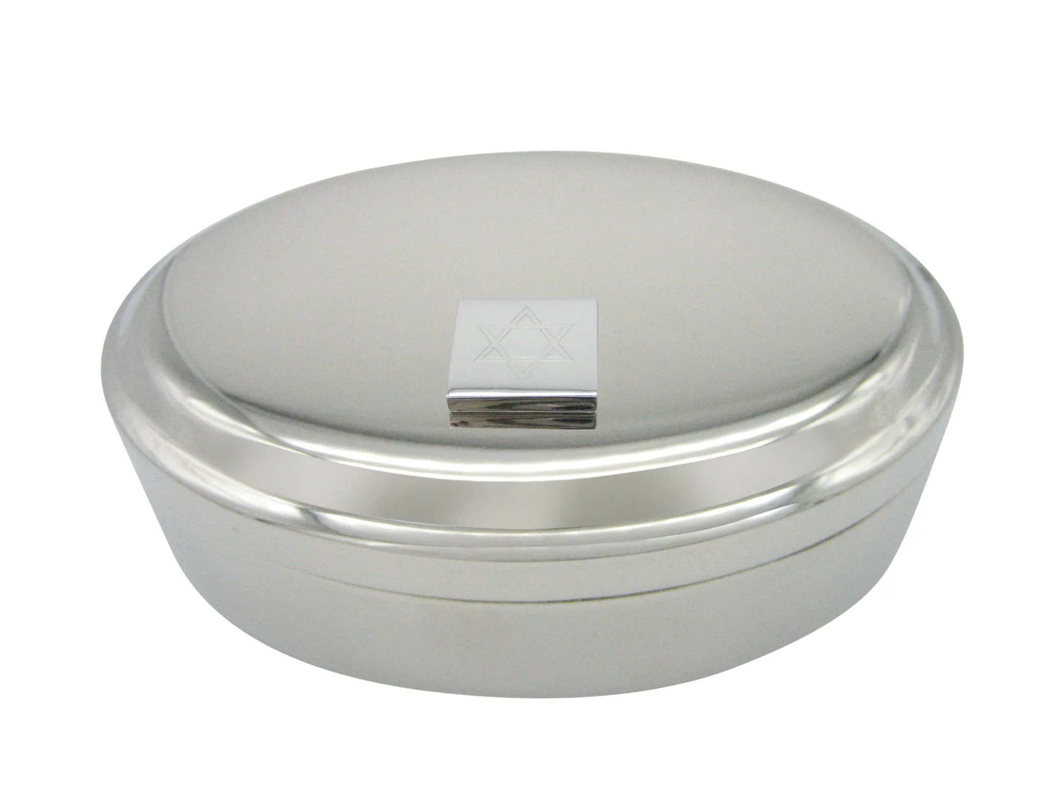 Silver Toned Etched Religious Star of David Pendant Oval Trinket Jewelry Box