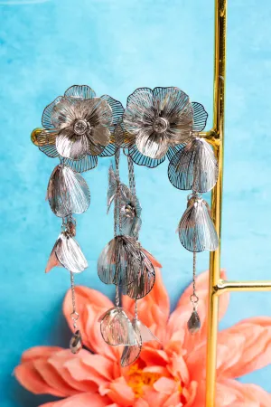 Silvertone Flower Cascade Earrings