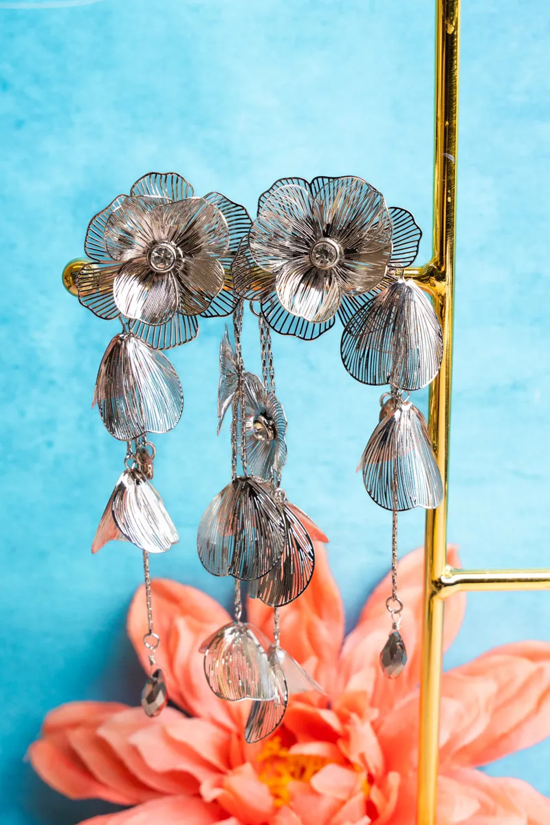 Silvertone Flower Cascade Earrings