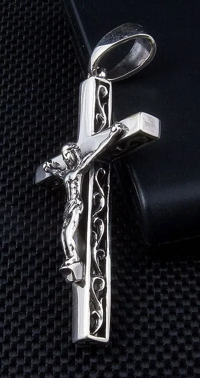 Small Silver Cross Jesus Pendant