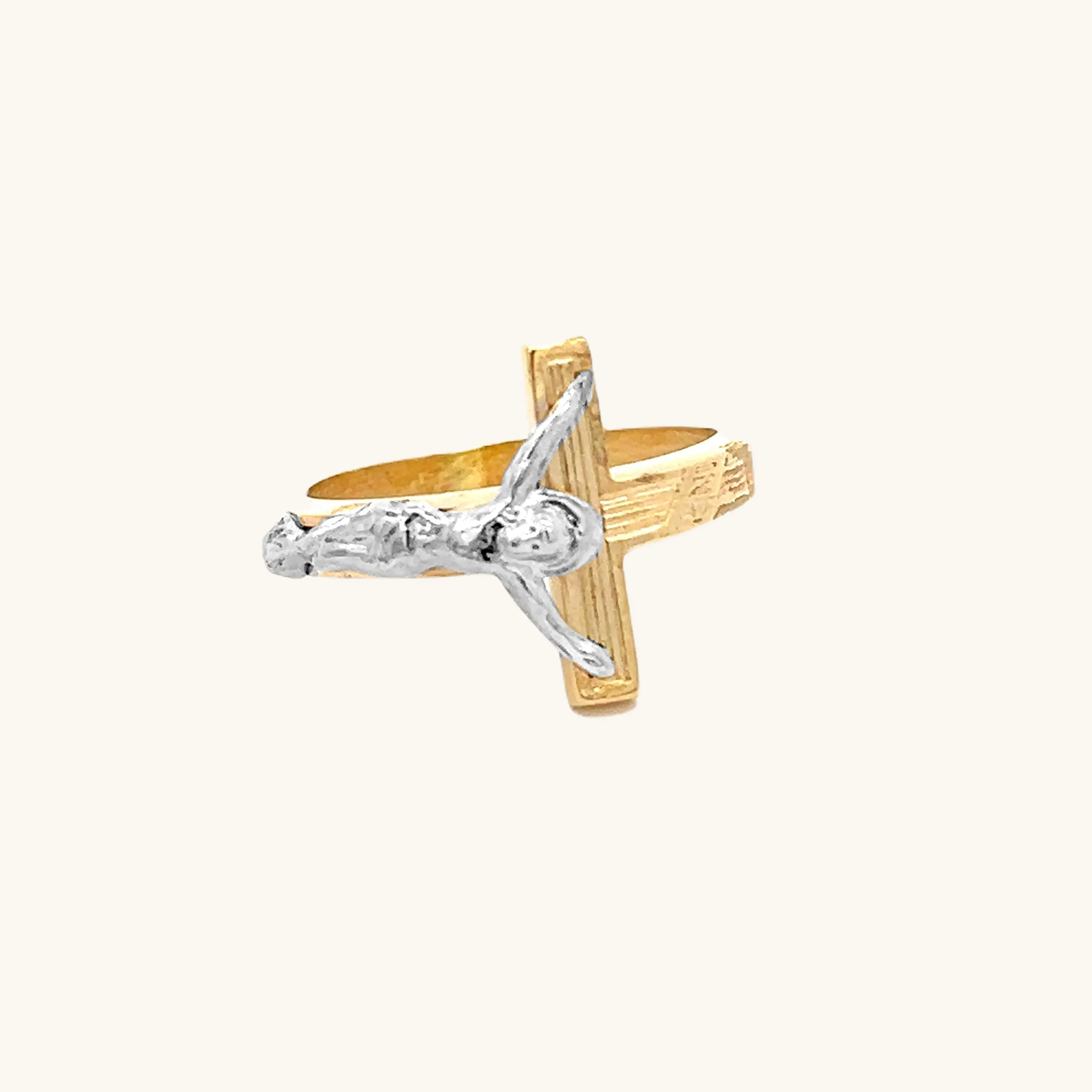SOLID 14K TWO-TONE GOLD CRUCIFIX LARGE RING