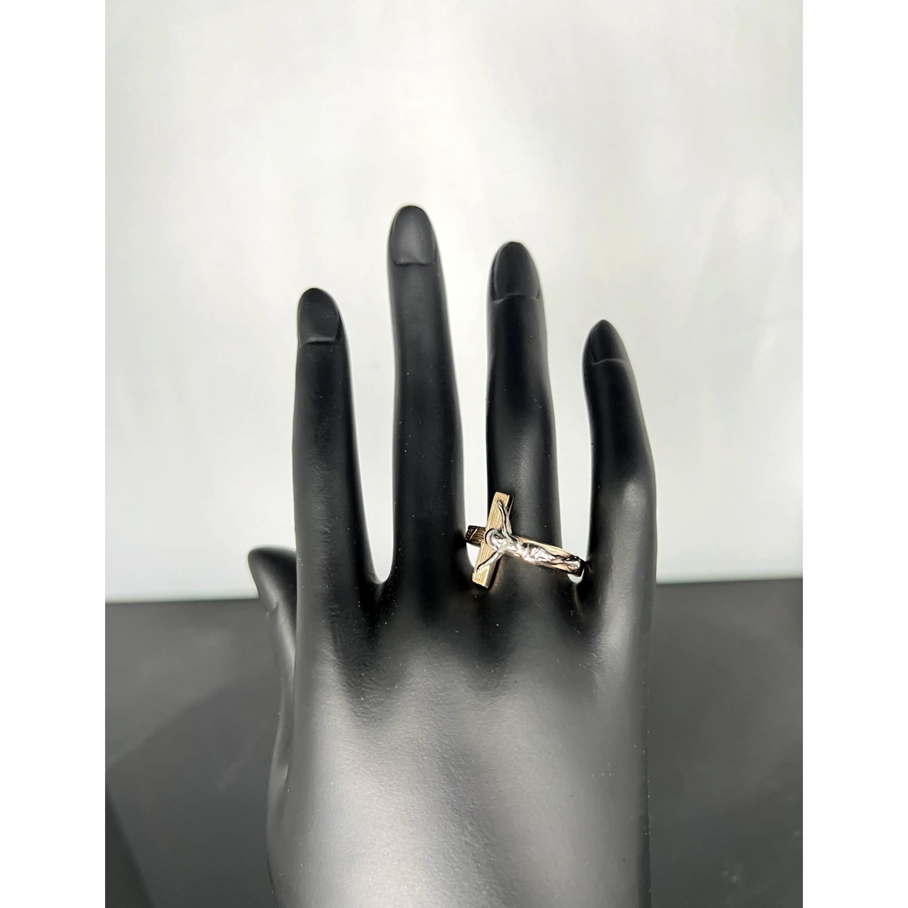 SOLID 14K TWO-TONE GOLD CRUCIFIX LARGE RING