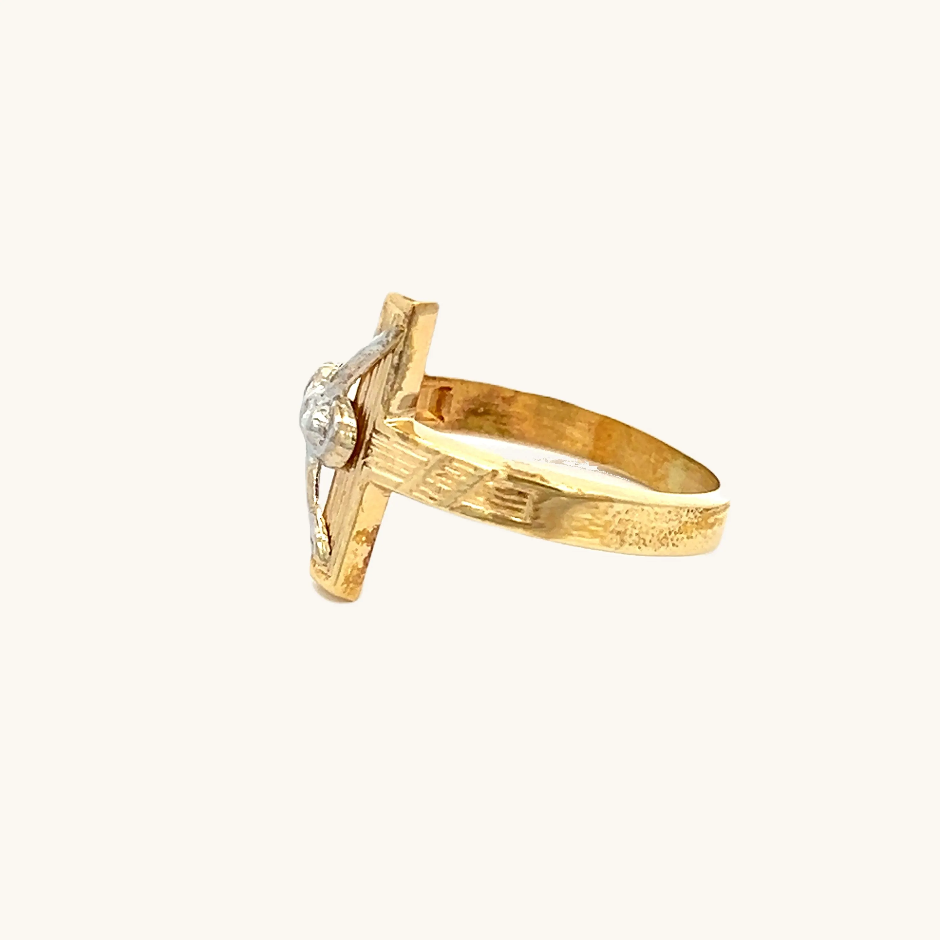 SOLID 14K TWO-TONE GOLD CRUCIFIX LARGE RING