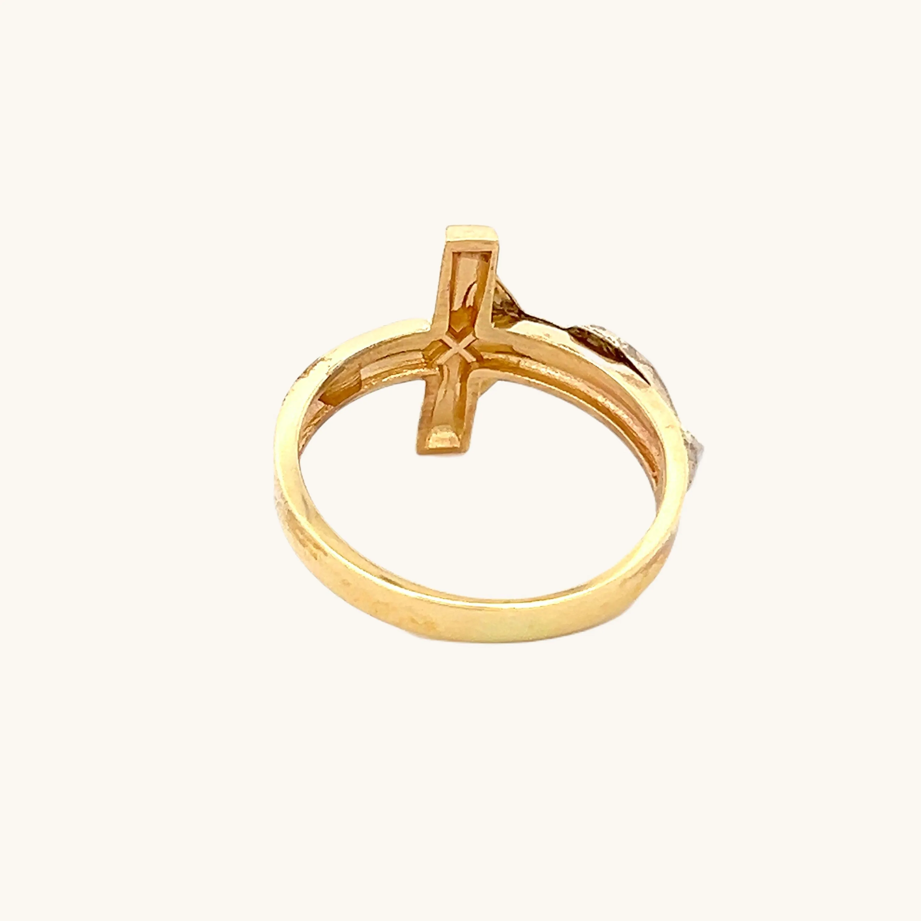 SOLID 14K TWO-TONE GOLD CRUCIFIX LARGE RING