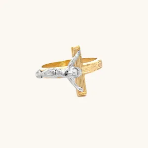 SOLID 14K TWO-TONE GOLD CRUCIFIX LARGE RING