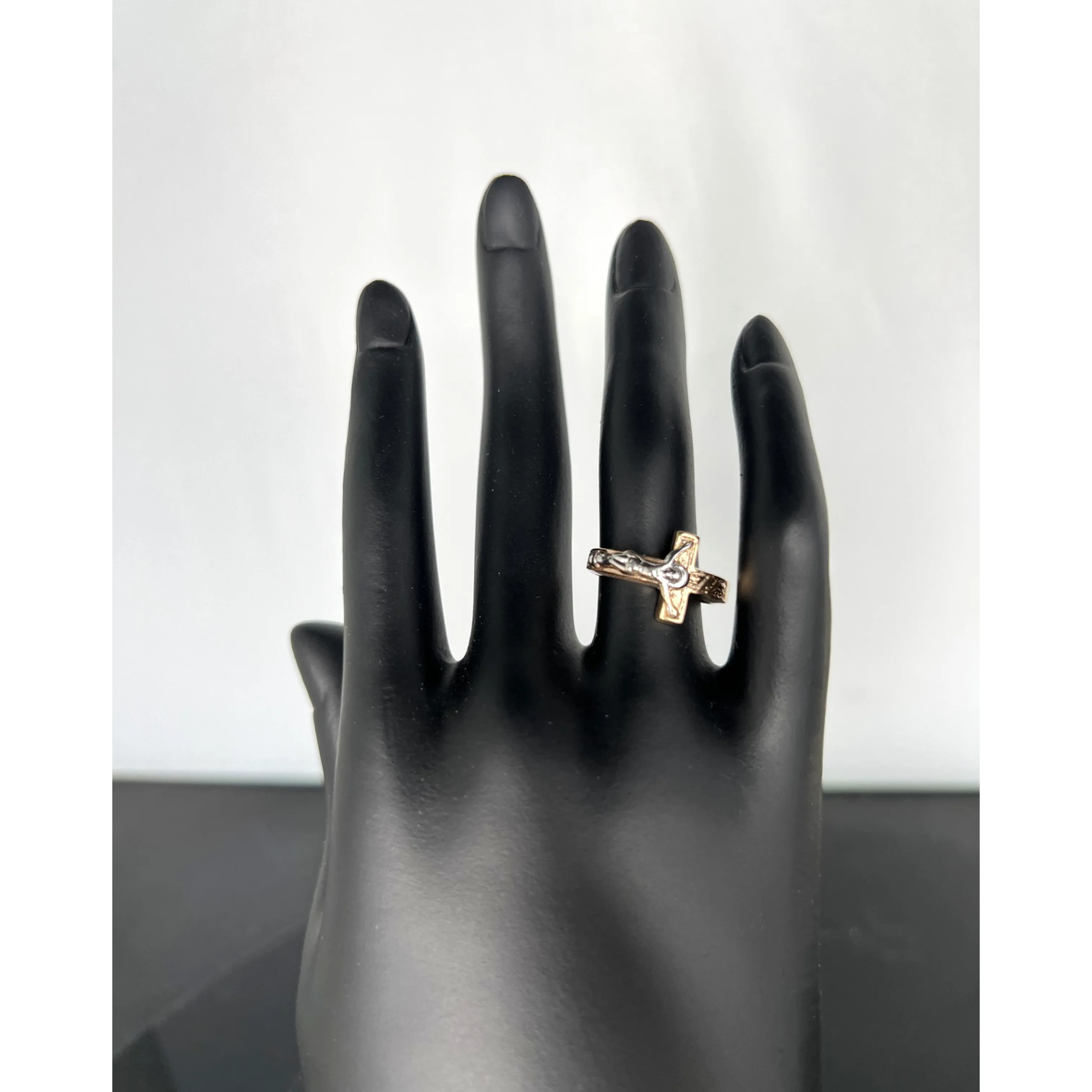 SOLID 14K TWO-TONE GOLD CRUCIFIX SMALL RING