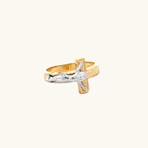 SOLID 14K TWO-TONE GOLD CRUCIFIX SMALL RING