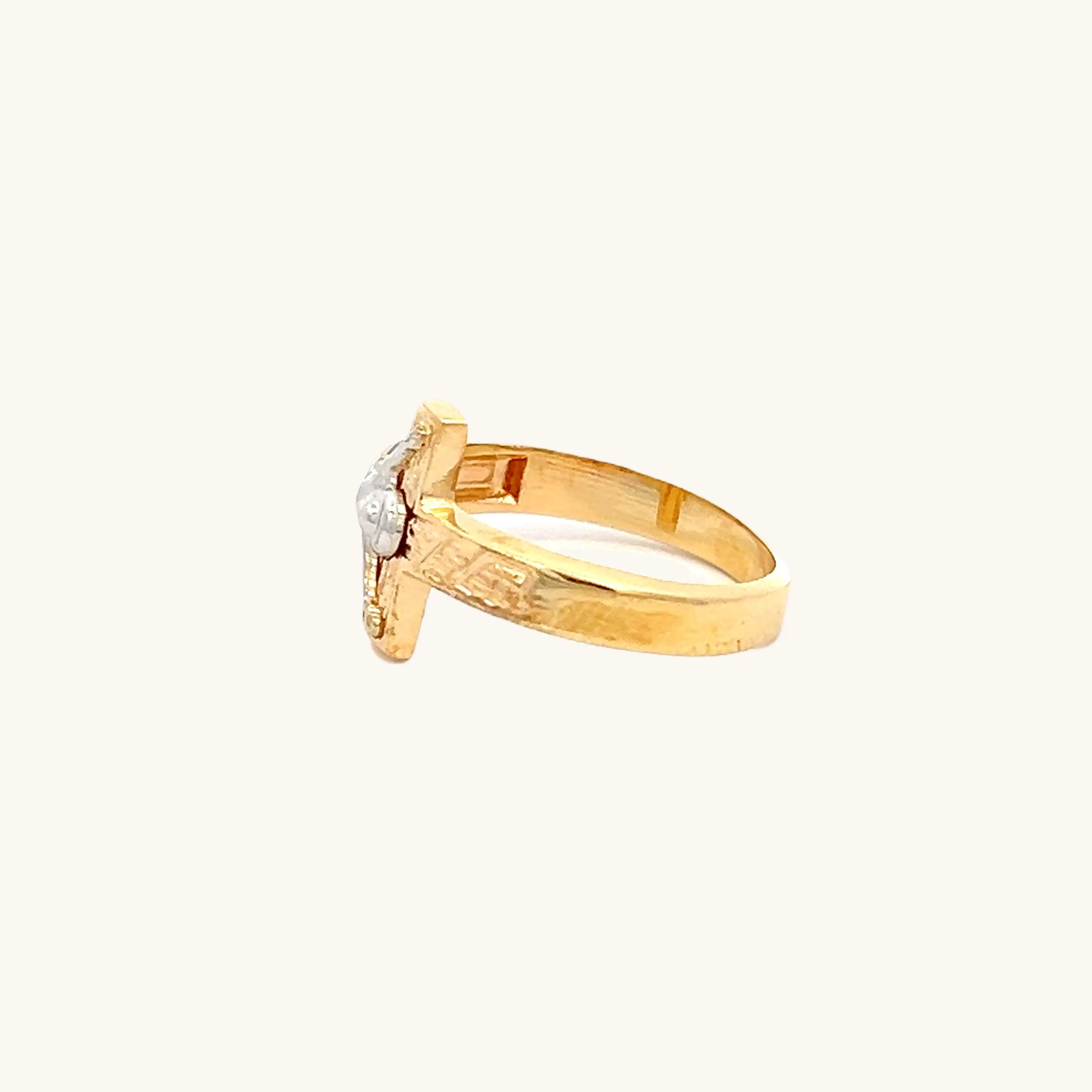 SOLID 14K TWO-TONE GOLD CRUCIFIX SMALL RING