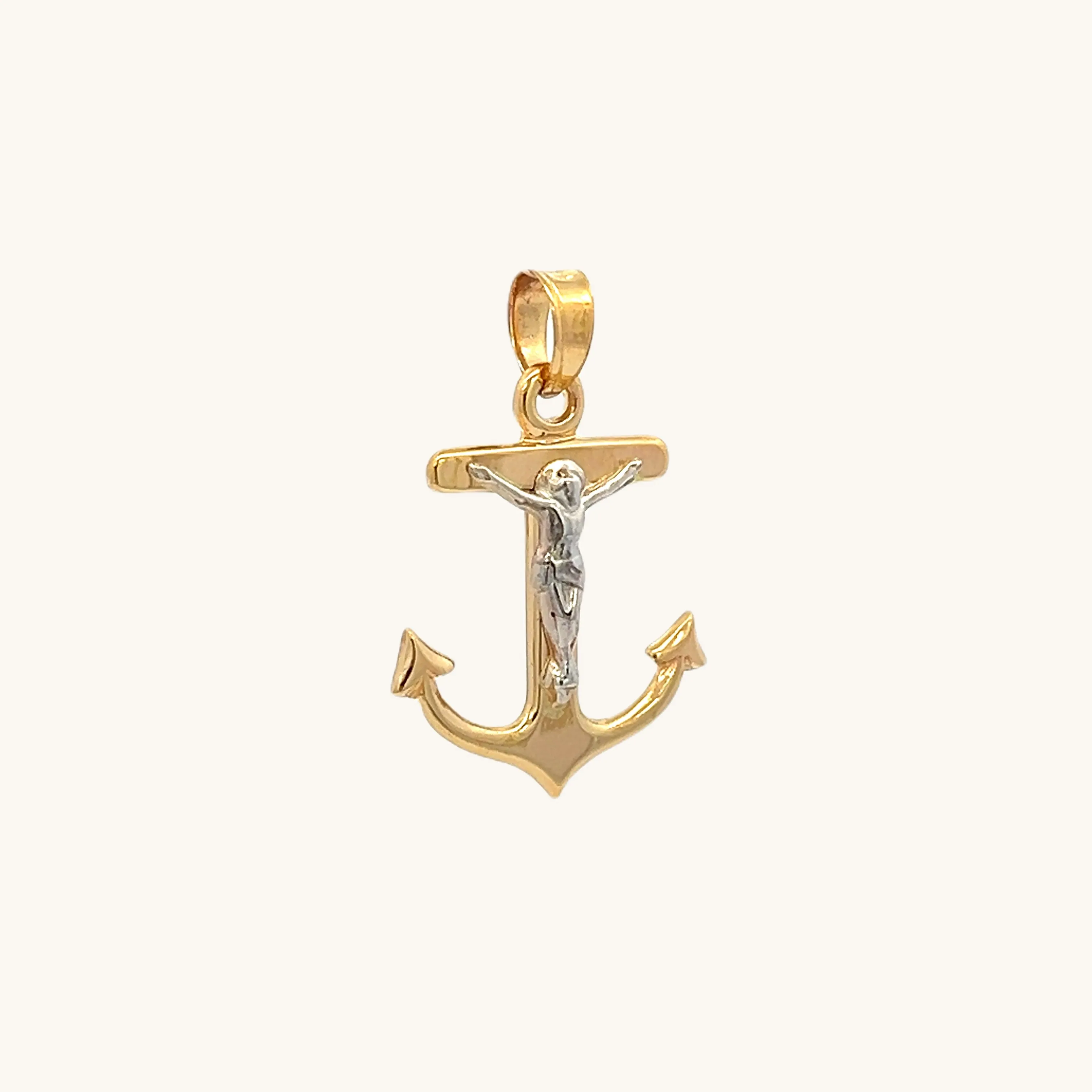 SOLID 14K TWO-TONE GOLD MARINERS CRUCIFIX ANCHOR CHARM PENDANT
