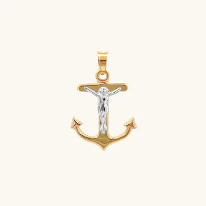 SOLID 14K TWO-TONE GOLD MARINERS CRUCIFIX ANCHOR CHARM PENDANT
