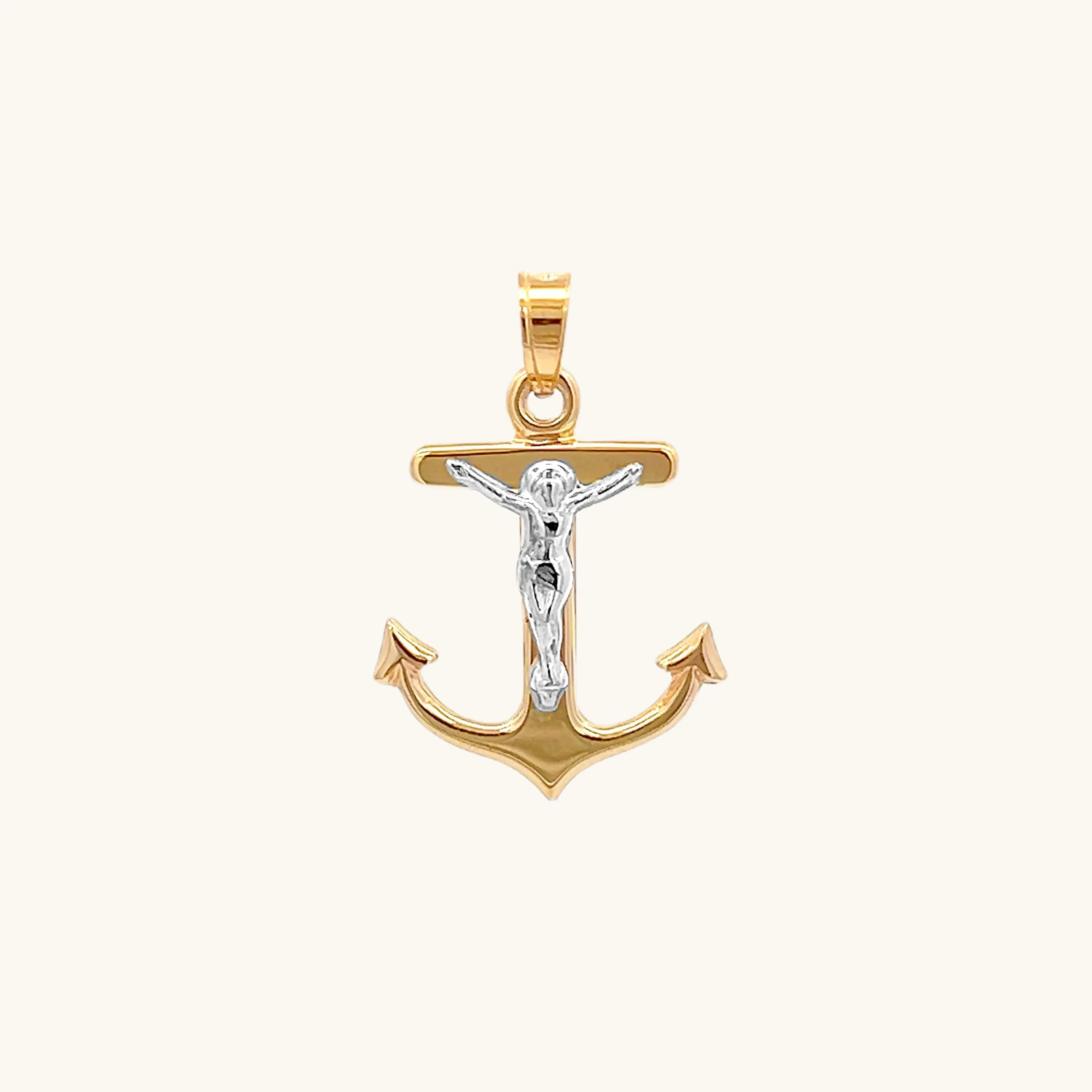 SOLID 14K TWO-TONE GOLD MARINERS CRUCIFIX ANCHOR CHARM PENDANT