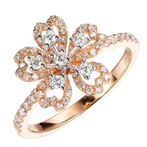 Solid Gold Diamond Sakura Flower Ring