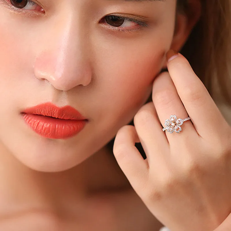Solid Gold Diamond Sakura Flower Ring