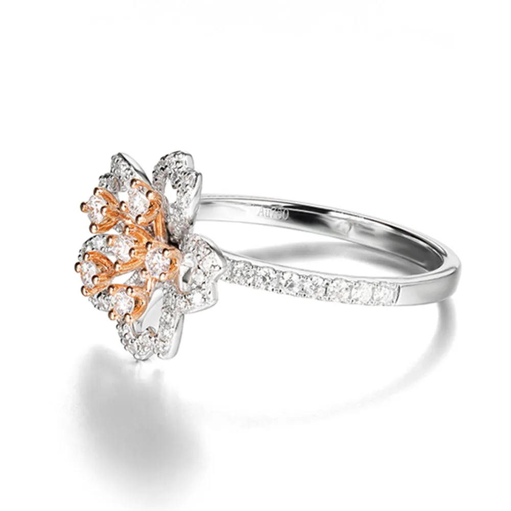 Solid Gold Diamond Sakura Flower Ring