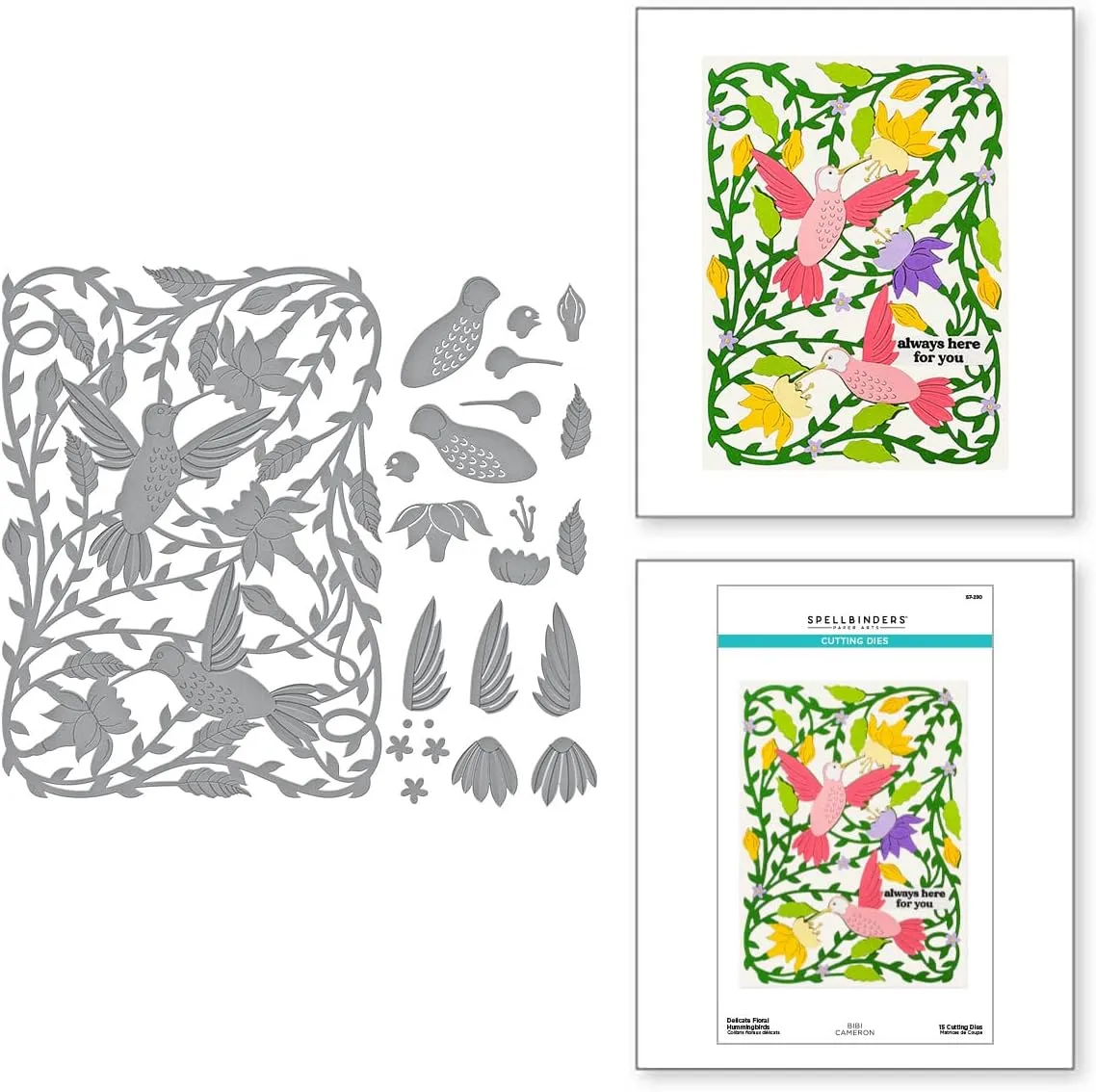 Spellbinders Delicate Floral Hummingbirds by Bibi Cameron Etched Dies