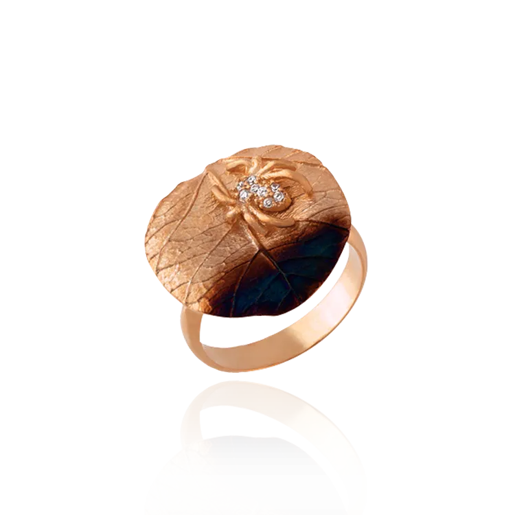 Spider on Greenbrier Leaf Ember Ring