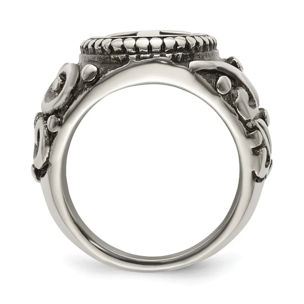 Stainless Steel Antiqued and Polished Cross Ring