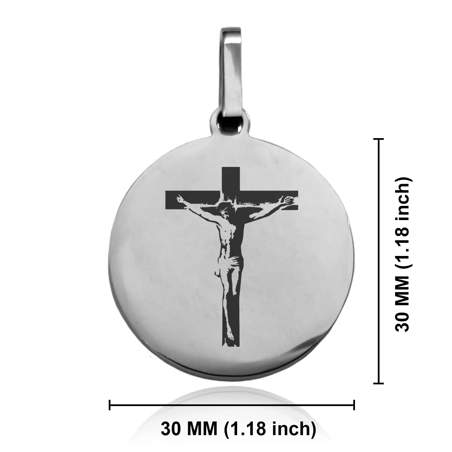 Stainless Steel Religious Cross Crucifix Round Medallion Keychain
