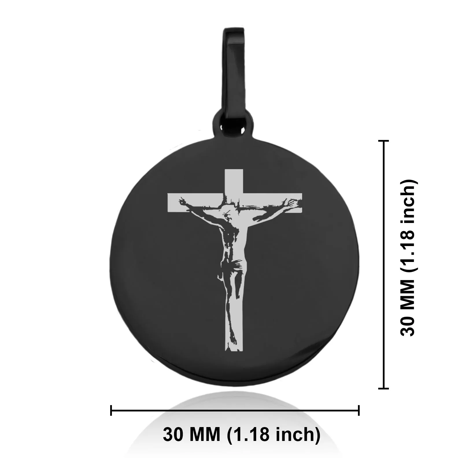 Stainless Steel Religious Cross Crucifix Round Medallion Keychain