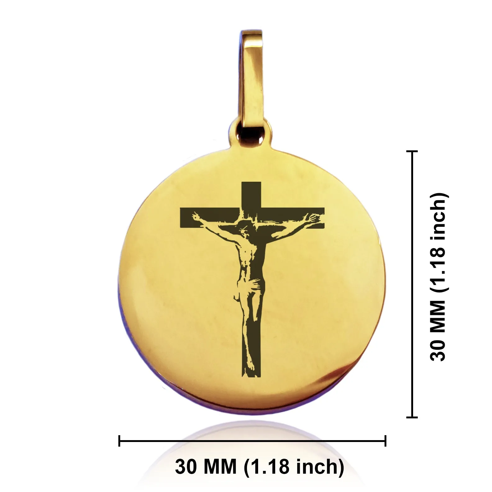 Stainless Steel Religious Cross Crucifix Round Medallion Keychain