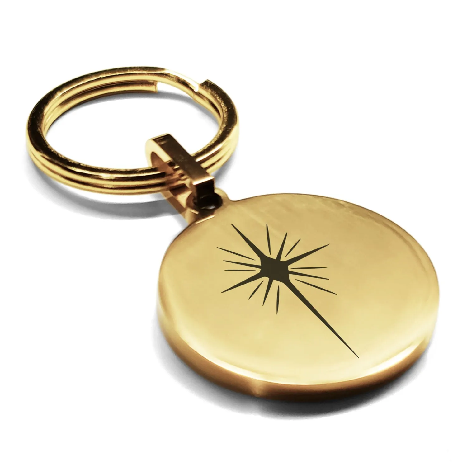 Stainless Steel Religious Star of Bethlehem Round Medallion Keychain