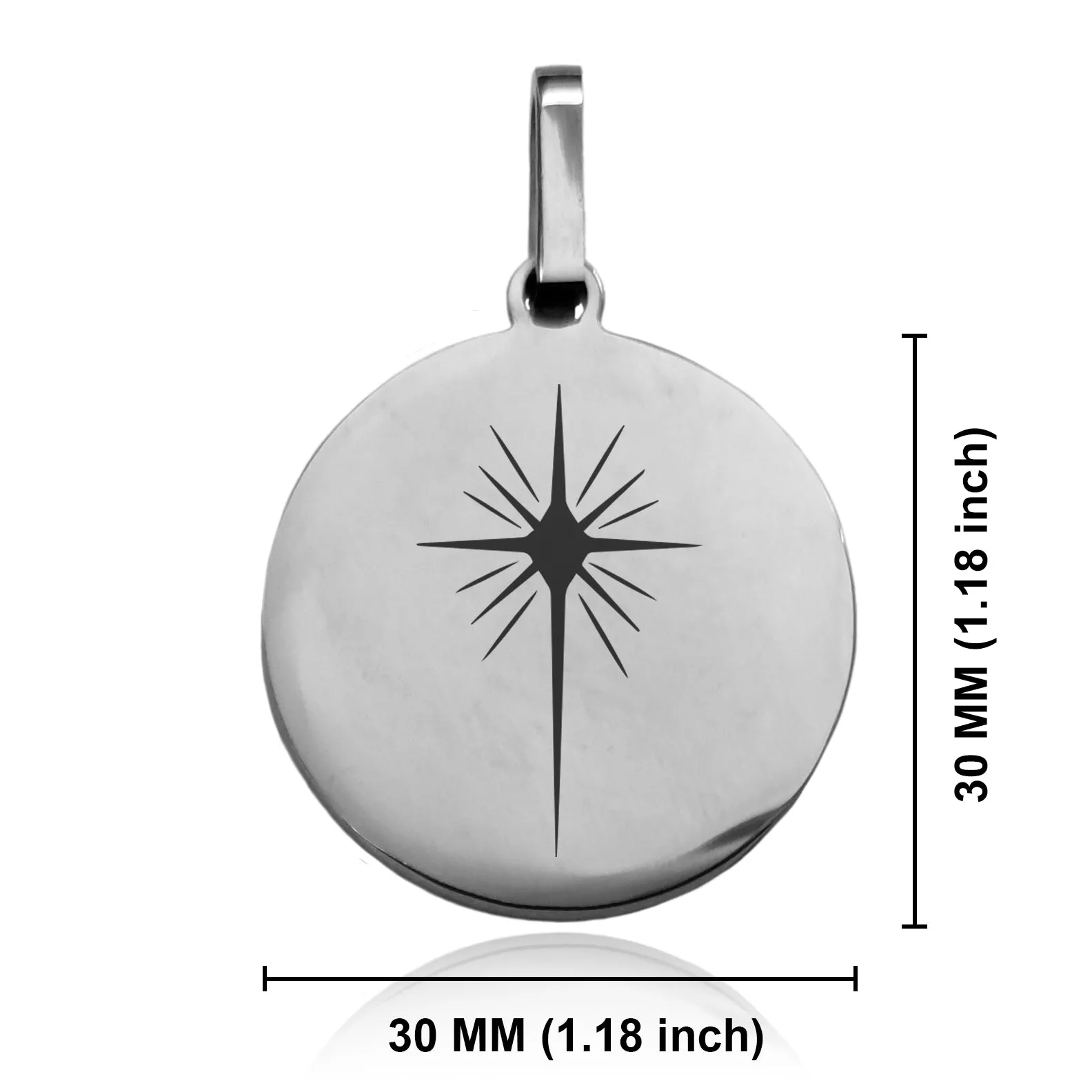 Stainless Steel Religious Star of Bethlehem Round Medallion Keychain