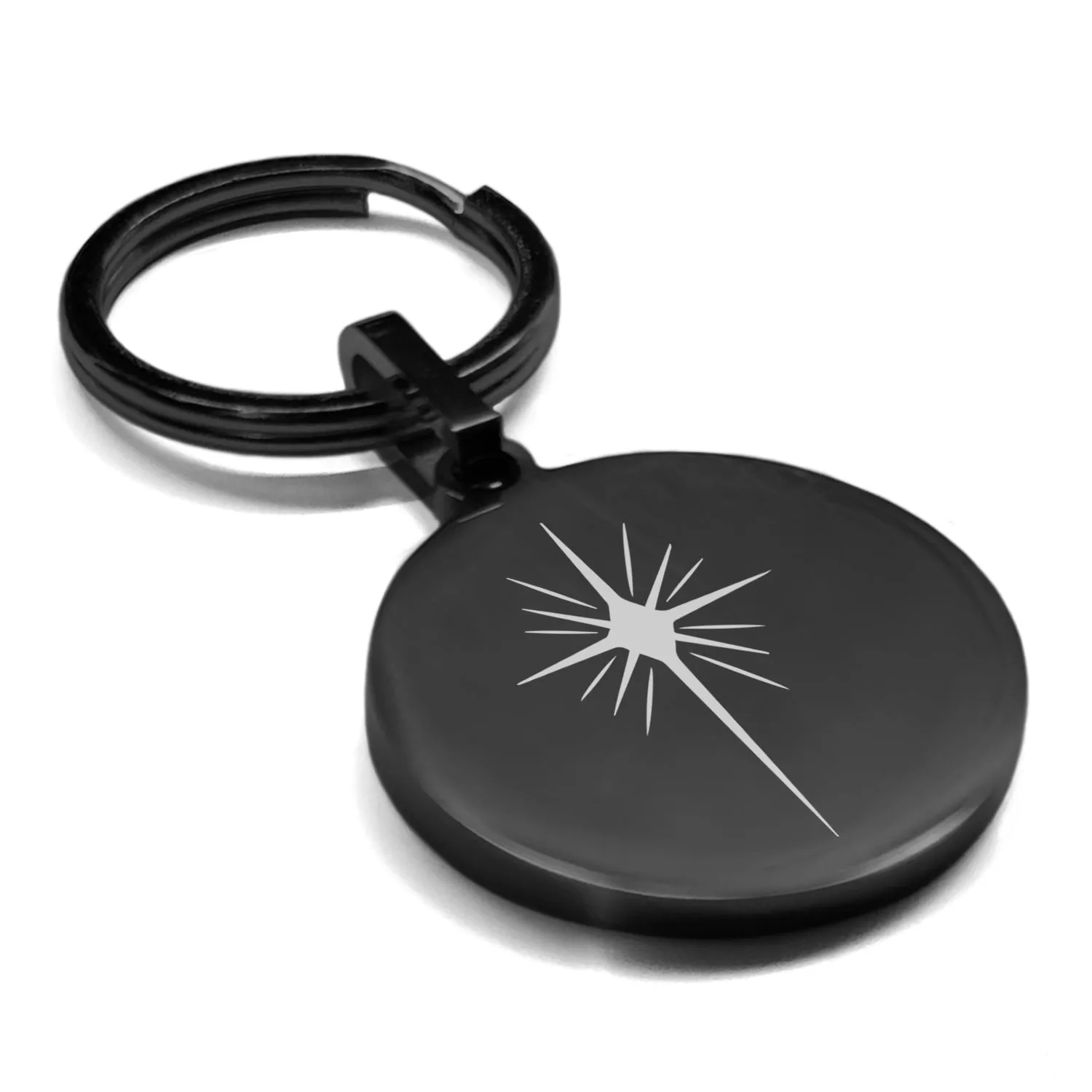 Stainless Steel Religious Star of Bethlehem Round Medallion Keychain
