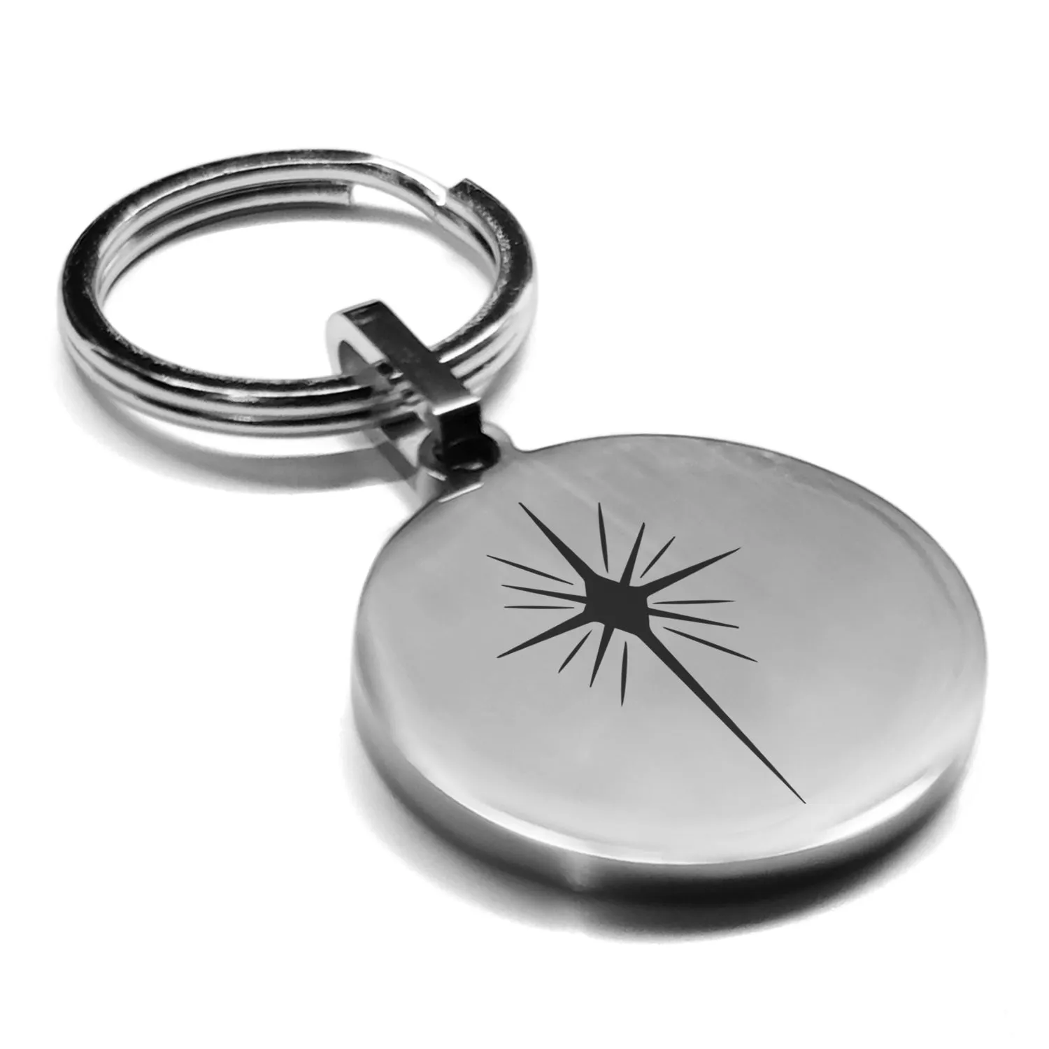 Stainless Steel Religious Star of Bethlehem Round Medallion Keychain