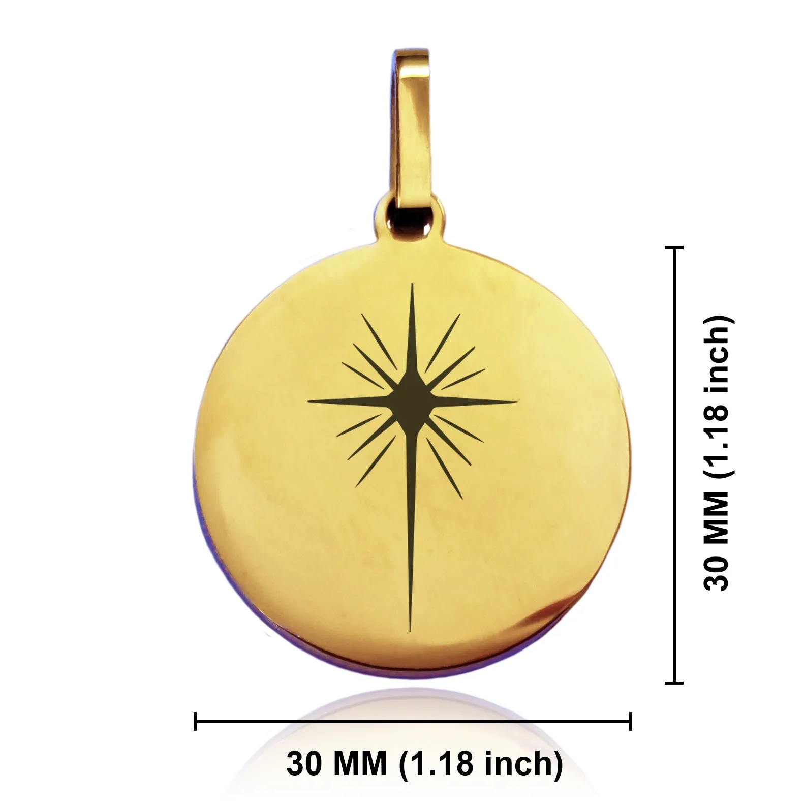 Stainless Steel Religious Star of Bethlehem Round Medallion Keychain